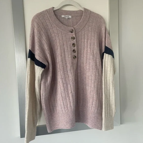 Madewell Striped Bowden Henley Sweater in Coziest Yarn 💗 size small - Picture 1 of 11